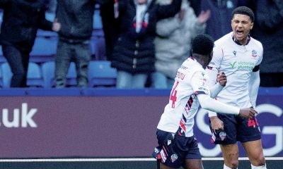 Mason Burstow celebrates his leveller for Bolton Wanderers