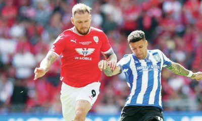 Marvin Johnson on the ball for Sheffield Wednesday in the League One play-off final win against Barnsley in 2023