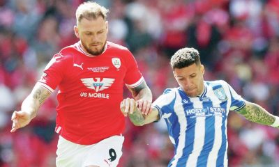 Marvin Johnson on the ball for Sheffield Wednesday in the League One play-off final win against Barnsley in 2023