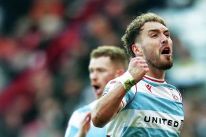 Wrexham’s Sam Smith celebrates his winner