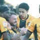 Cambridge United’s James Gibbons, second left, takes the acclaim for his winner