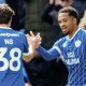 Cardiff City’s Chris Willock, right, celebrates his goal with Perry Ng