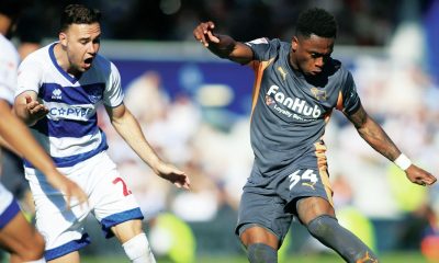 Derby County’s goal scorer Jaydon Banel takes a shot at goal