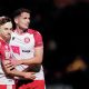 Goalscorer Dan Kemp, left, and Jordan Houghton celebrate beating Barnsley in midweek